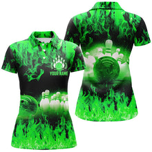 Load image into Gallery viewer, Green flame Women bowling polo shirts, Personalized Team league bowling shirts female bowling uniform NQS6367