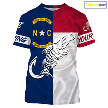 Load image into Gallery viewer, NC Fishing North Carolina Flag Fish hook skull Custom Name sun protection fishing shirts NQS3471
