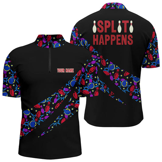 Split Happens Personalized Bowling camo Shirt for Men, team League Bowling Jersey Men Quarter-Zip NQS6869