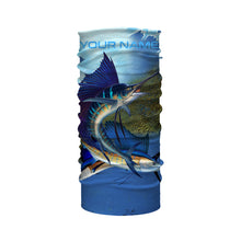Load image into Gallery viewer, Sailfish fishing blue deep sea Custom UPF fishing Shirts jersey, custom fishing shirts with hood NQS3218