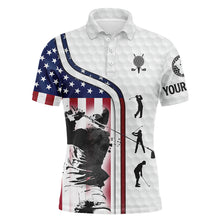Load image into Gallery viewer, Red white blue American flag patriotic 4th of July golf shirts UPF polo custom name golf gifts for men NQS3489