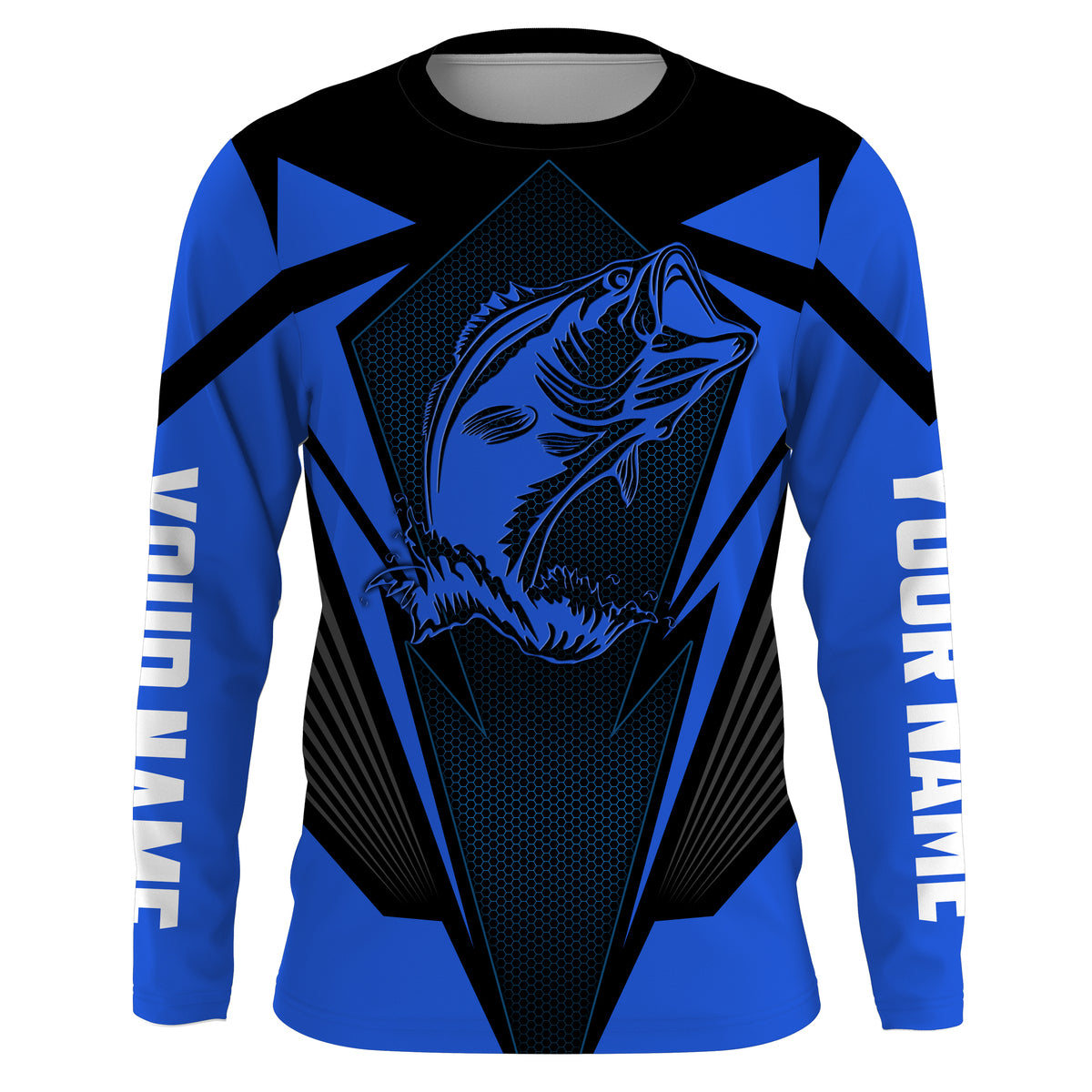 Personalized Bass Fishing tattoo jerseys, Bass Fishing Long Sleeve Fishing tournament shirts | blue - NQS3624