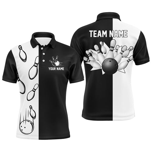 Black and white retro vintage Bowling polo shirts for men custom Bowling team jerseys NQS5012