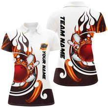 Load image into Gallery viewer, White Bowling polo Shirt for women Custom flame bowling ball pins Jerseys NQS6449
