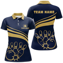 Load image into Gallery viewer, Personalized polo bowling shirts for women, custom gold womens bowling shirts team bowl jersey | Navy NQS6707