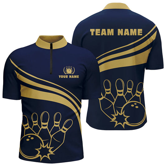 Personalized bowling Quarter Zip shirts for men, custom men's bowling shirt team bowl jersey | Navy NQS6707