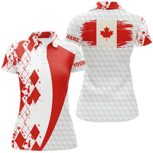 Load image into Gallery viewer, Womens golf polos shirts custom Canadian flag red argyle pattern white golf ball womens tops NQS6473