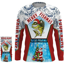 Load image into Gallery viewer, Merry fishmas Bass Fishing custom name sun protection long sleeve fishing shirts, Santa fishing jersey NQS4455