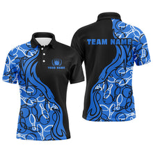 Load image into Gallery viewer, Custom Black blue bowling shirt for men – personalized team jersey front view