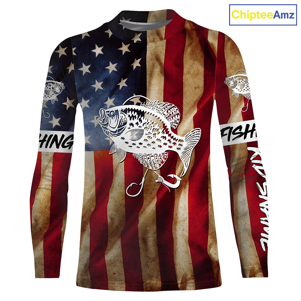 Personalized Crappie Fishing American Flag patriotic  performance Fishing Shirts NQS1381