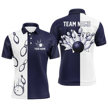 Load image into Gallery viewer, Navy Blue and white retro vintage Bowling polo shirts for men custom Bowling team jerseys NQS6480