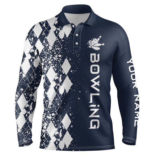 navy personalized bowling shirt for men – custom name design side view