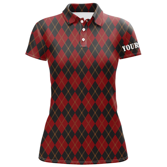 Black and red flat argyle pattern Womens golf polo shirts custom best ladies golf wear, golfing gifts NQS6526
