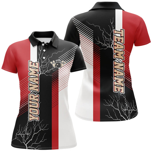 Custom Red black bowling shirt for women – personalized team jersey front view