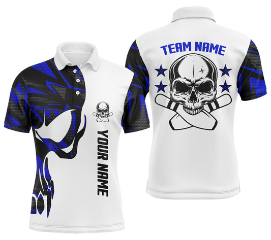 Custom Blue white bowling shirt for men – personalized team jersey front view