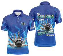 Load image into Gallery viewer, Custom blue bowling shirt for men – personalized team jersey front view