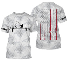 Load image into Gallery viewer, Fishing Heartbeat American flag fishing rod custom name Long Sleeve performance Fishing Shirts jerseys NQS4533