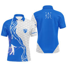Load image into Gallery viewer, Blue and white golf player long sleeve golf polo shirts for mens custom name golf gift for golf dad NQS5234