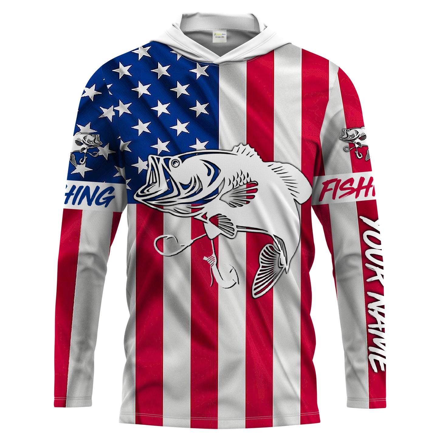 Largemouth Bass fishing American flag patriotic 4th July Customize long sleeves fishing shirt NQS1957
