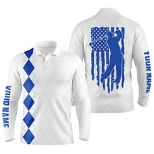 Load image into Gallery viewer, Mens golf polo shirt blue American flag patriotic golf shirts custom name golf gifts NQS4943
