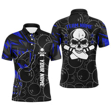 Load image into Gallery viewer, Blue camo black Bowling polo shirts for men custom team name Skull Bowling, team bowling shirts NQS6421