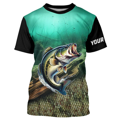Largemouth Bass fishing green scales Custom UV protection performance long sleeve fishing shirts NQS7171