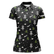 Load image into Gallery viewer, Womens golf polo shirt custom black Christmas pattern disc golf shirt for women, disc golf jerseys NQS6664