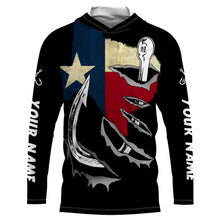 Load image into Gallery viewer, TX Fishing 3D Fish Hook Texas Flag black vintage UV protection custom long sleeves fishing shirts NQS1342