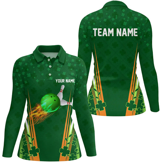 Green shamrock lucky Women bowling polo shirt Custom St Patrick Day team league bowling jerseys NQS7175