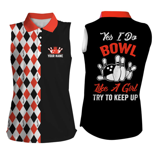 Custom sleeveless bowling shirt for women – personalized team jersey front view