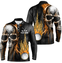 Load image into Gallery viewer, Mens golf polos shirts custom skull golf fire golf apparel, cool polo shirts for mens NQS7140