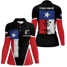 Load image into Gallery viewer, Black Womens Disc golf polo shirts vintage Texas flag patriot custom disc golf shirt for ladies NQS6536