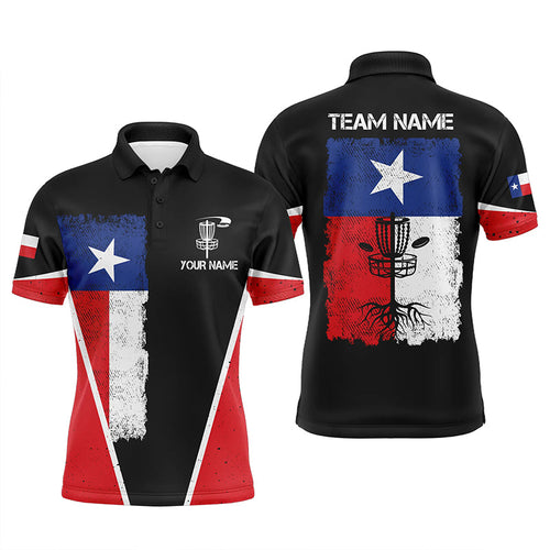 Black Mens Disc golf polo shirts vintage Texas flag patriot custom disc golf shirt for men NQS6536