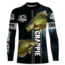 Load image into Gallery viewer, Crappie Fishing blue camo fish on custom long sleeve fishing shirts NQS2783