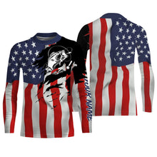 Load image into Gallery viewer, Largemouth bass fishing tattoos American flag patriotic fishing Custom Name 3D tournament fishing shirts UV protection UPF 30+ NQS2797
