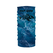 Load image into Gallery viewer, Custom blue ocean fish bone Saltwater Long sleeve Fishing Shirts UV Protection, Sea wave camo Fishing Shirts - NQS2079