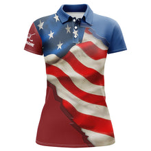 Load image into Gallery viewer, Personalized vintage American flag Womens golf polo shirts custom patriotic golfing gifts for ladies NQS7273