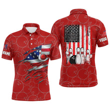 Load image into Gallery viewer, Red Bowling polo shirts for men custom name vintage American flag bowling jerseys NQS6563
