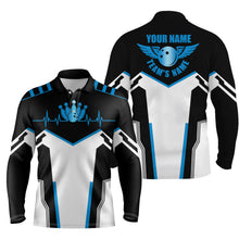Load image into Gallery viewer, Black white personalized bowling shirt for men – custom name design side view