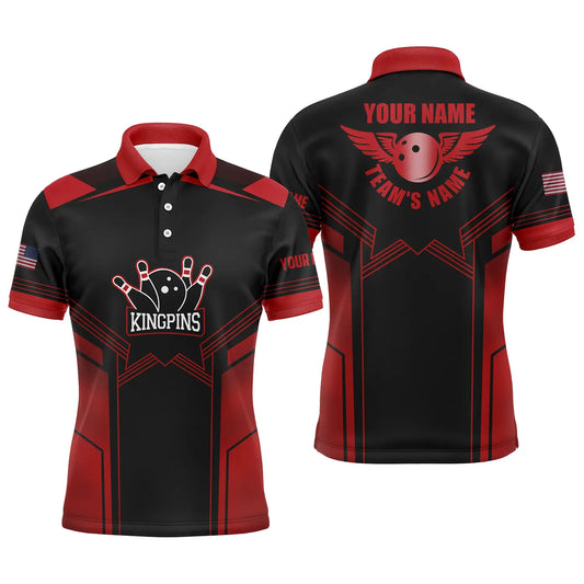 Custom Red black bowling shirt for men – personalized team jersey front view