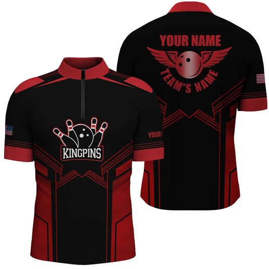 Custom Red black bowling shirt for men – personalized team jersey front view