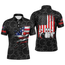Load image into Gallery viewer, Custom Black bowling shirt for men – personalized team jersey front view