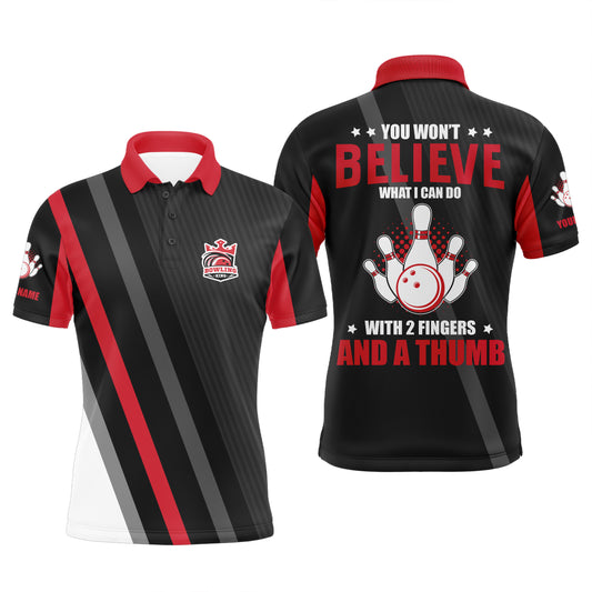 Custom Red black bowling shirt for bowling – personalized team jersey front view