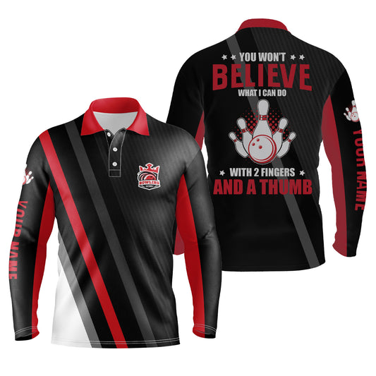 Red black personalized bowling shirt for bowling – custom name design side view