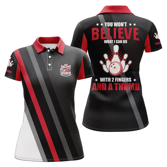 Custom Red black bowling shirt for women – personalized team jersey front view