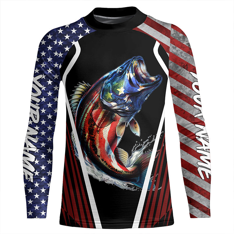Largemouth Bass fishing American flag Custom UV protection performance long sleeve fishing shirts NQS7173