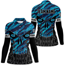 Load image into Gallery viewer, Blue camo Womens Disc golf polo shirts custom skull disc golf jerseys, disc golf shirts NQS7320