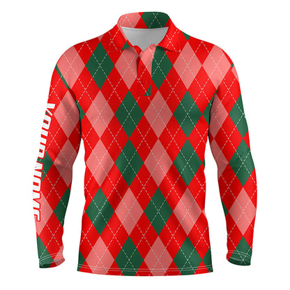 Christmas plaid Argyle red Pattern Men golf polo shirts custom name Christmas golf gifts for men NQS4413