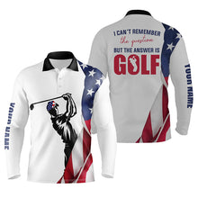 Load image into Gallery viewer, Funny Mens golf polo shirt custom American flag I can't remember the question but the answer is golf NQS5339