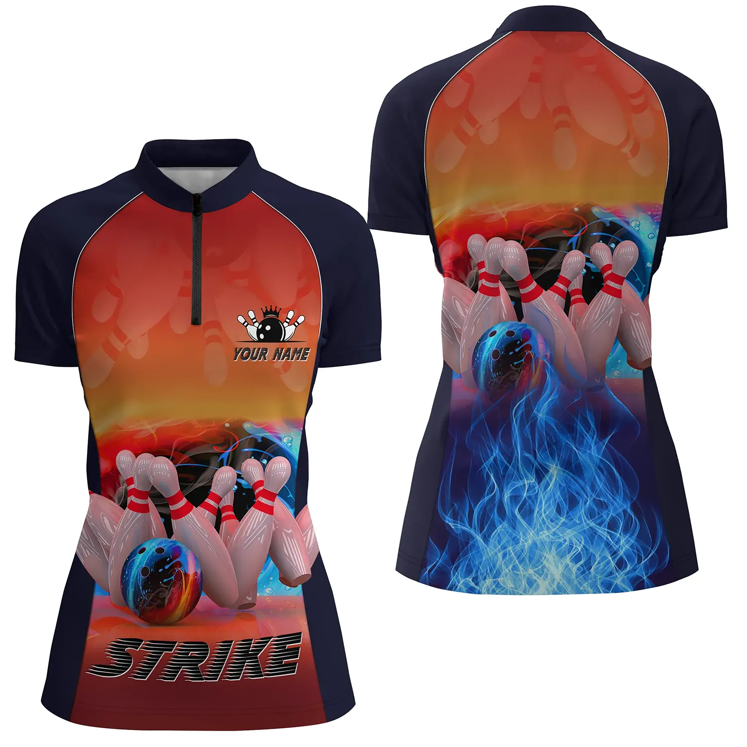 Custom bowling shirt for women – personalized team jersey front view